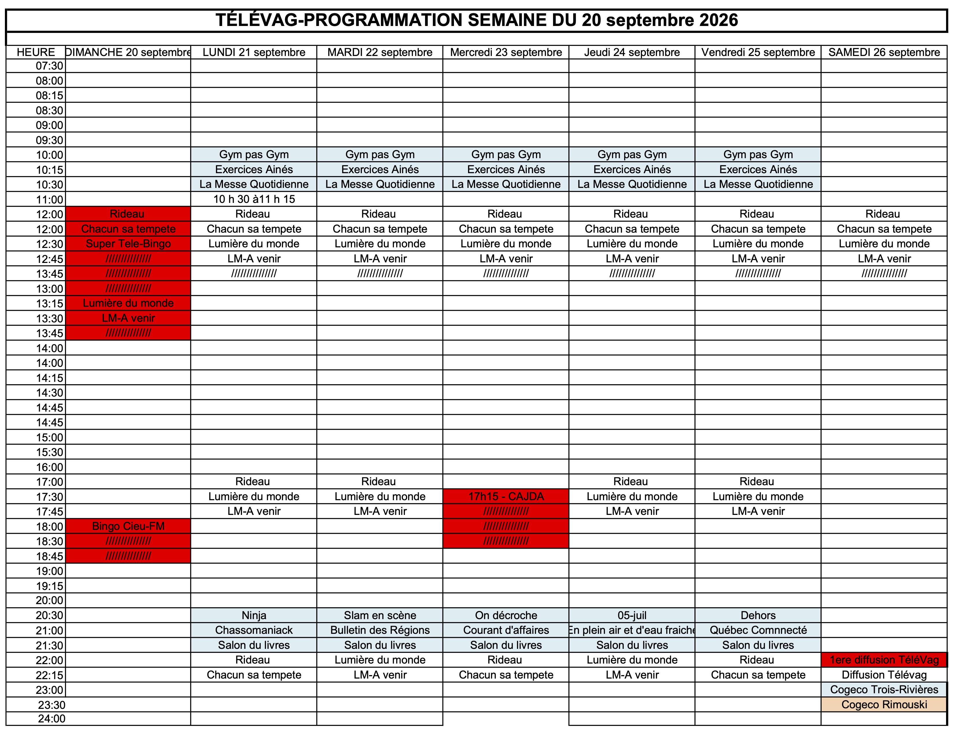 PROGRAMMATION 20 septembre 2026 Bon